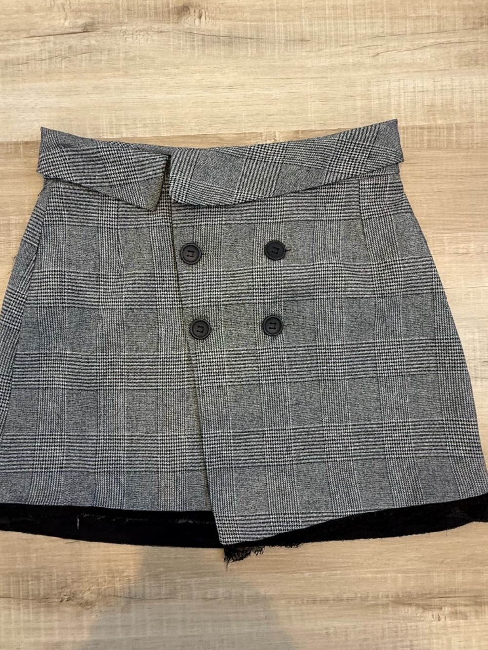 Zara Houndstooth Plaid Mini Skirt with Lace Trim Size Medium - Picture 2 of 6